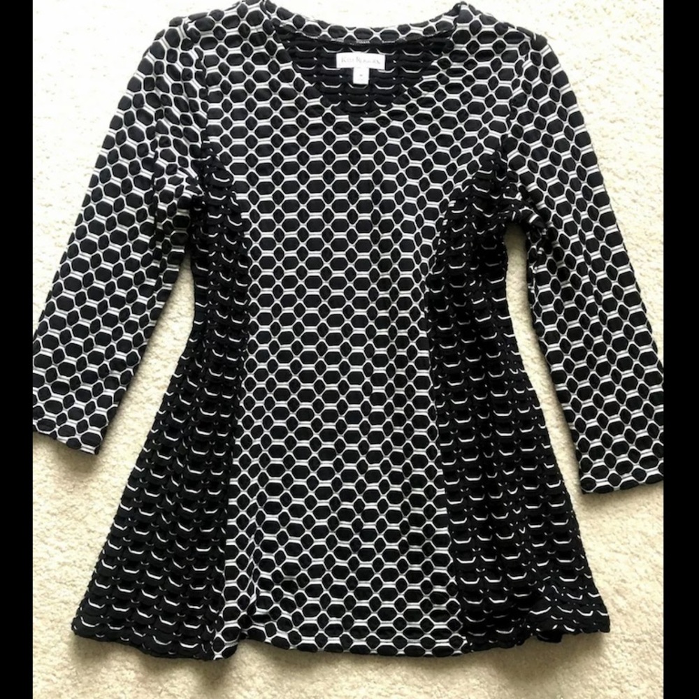 Kim Rogers Black & White Geometric Tunic Top NWOT